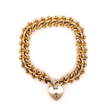 Load image into Gallery viewer, Vintage fancy curb link yellow gold padlock bracelet