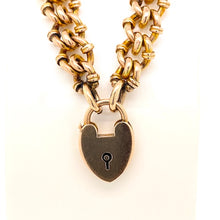 Load image into Gallery viewer, Vintage fancy curb link yellow gold padlock bracelet