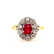 Load image into Gallery viewer, Ruby and Diamond Halo Cluster Ring