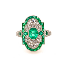 Load image into Gallery viewer, Platinum Art Deco Emerald and Diamond Ring - SOLD