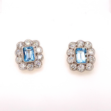 Load image into Gallery viewer, Aquamarine and Diamond Halo Earrings