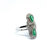 Load image into Gallery viewer, 18ct White Gold Emerald & Diamond Fancy French Ring