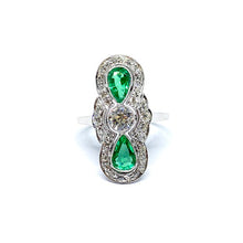 Load image into Gallery viewer, 18ct White Gold Emerald & Diamond Fancy French Ring