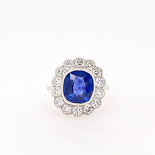 Load image into Gallery viewer, deep blue sapphire and diamond cluster ring
