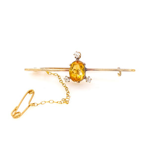 9ct rose gold Citrine and diamond brooch