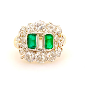 18ct Emerald and Diamond Antique ring