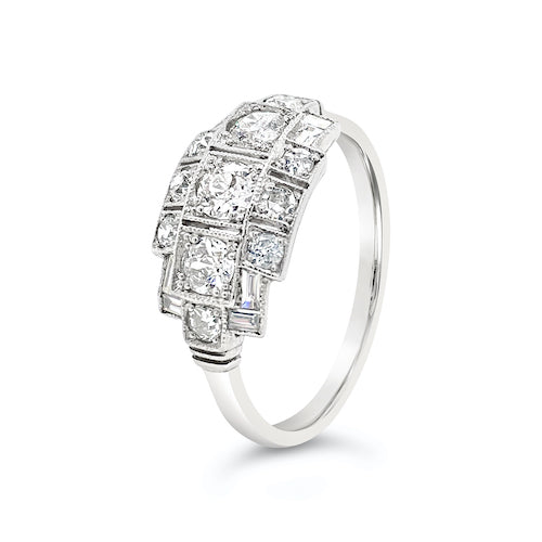 Art Deco Diamond Geometric Cluster Ring - SOLD