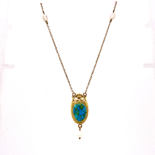 Art Nouveau Turquoise and Pearl Necklace