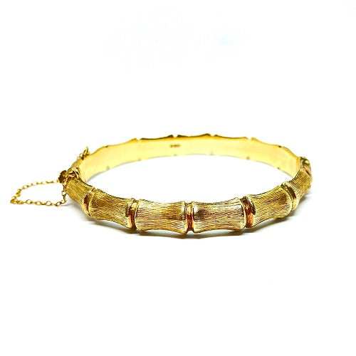 9ct Yellow Gold Etched Bamboo Hinged Bangle