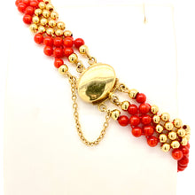 Load image into Gallery viewer, coral and gold bead bracelet goldclasp with safety chain
