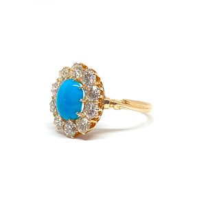 18ct Rose Gold Turquoise & Diamond Cluster Ring