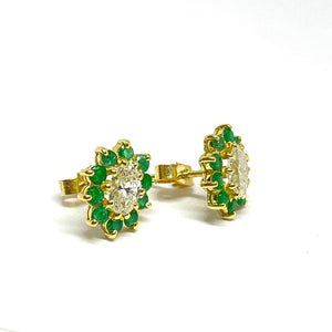 18ct Yellow gold emerald and diamond cluster earrings SOLD