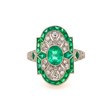 Load image into Gallery viewer, Platinum Art Deco Emerald and Diamond Ring - SOLD
