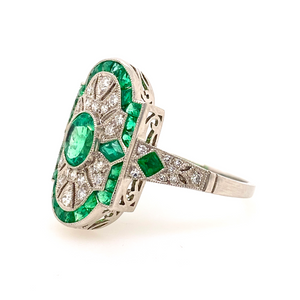 Platinum Art Deco Emerald and Diamond Ring - SOLD