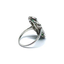 Load image into Gallery viewer, 18ct White Gold Emerald &amp; Diamond Fancy French Ring
