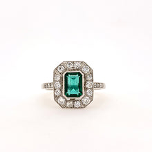 Load image into Gallery viewer, Platinum art deco style emerald ring
