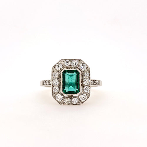 Platinum art deco style emerald ring