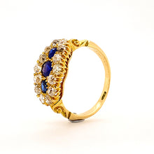 Load image into Gallery viewer, Victorian Trilogy Sapphire Ring Diamond Halo
