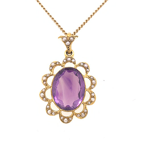 Amethyst and Pearl Pendant with chain - SOLD